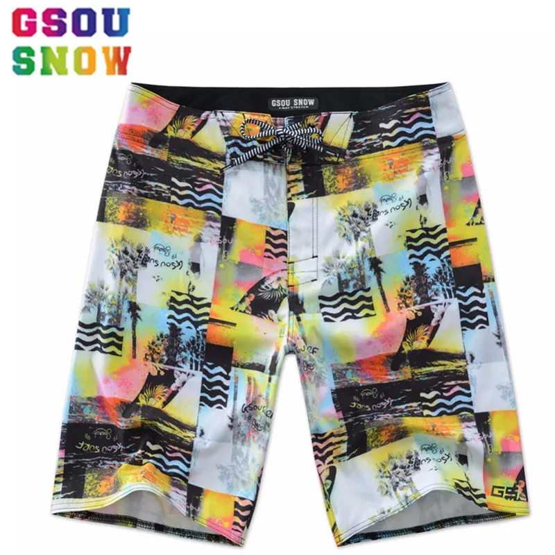 Мужские пляжные шорты GSOU черные с принтом быстросохнущие свободные для серфинга