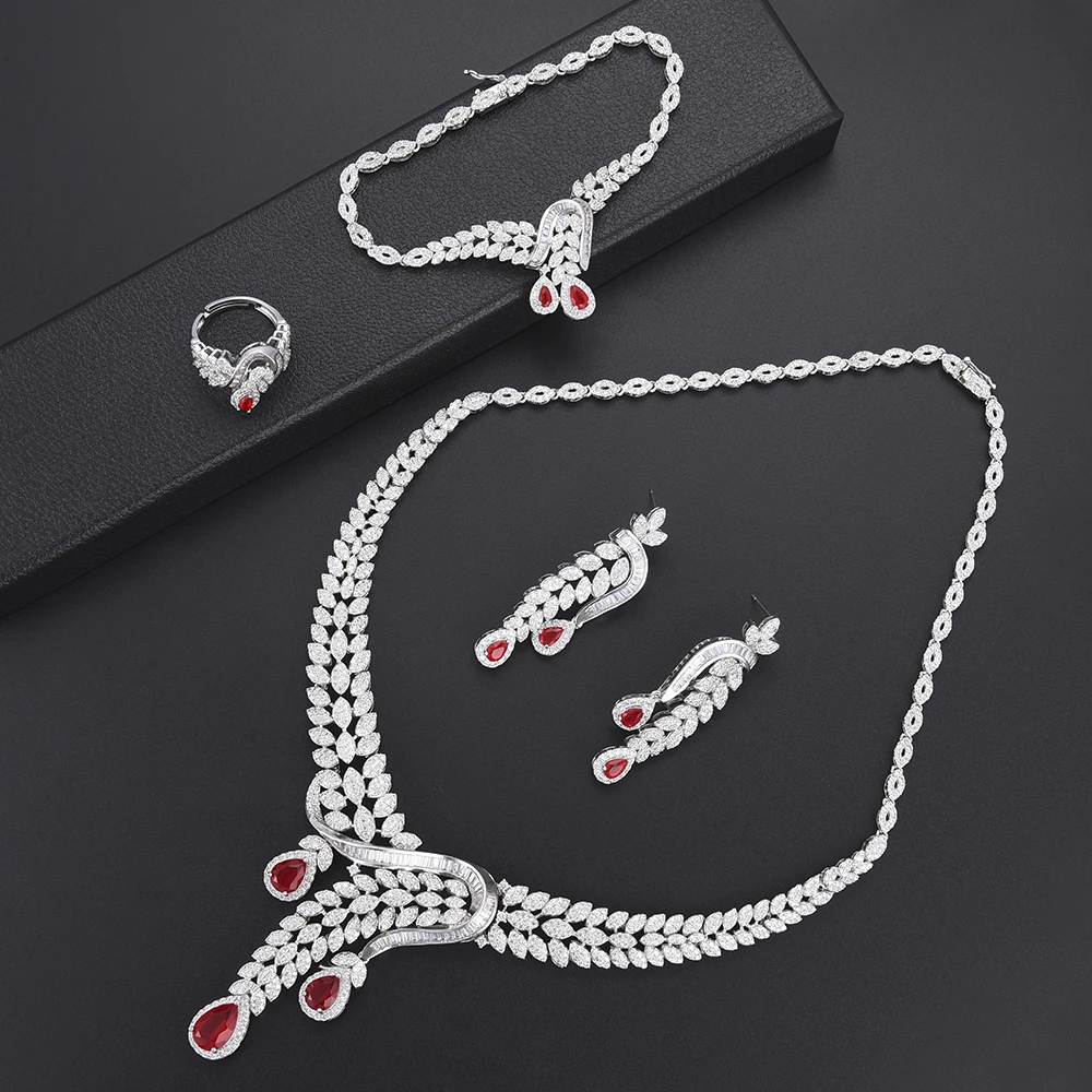 

SisCathy 2019 Hot Brand 4pcs Women Wedding Jewelry Findings Making Trendy Collar Necklace/Earrings/Ring/Bracelet Jewelry Sets