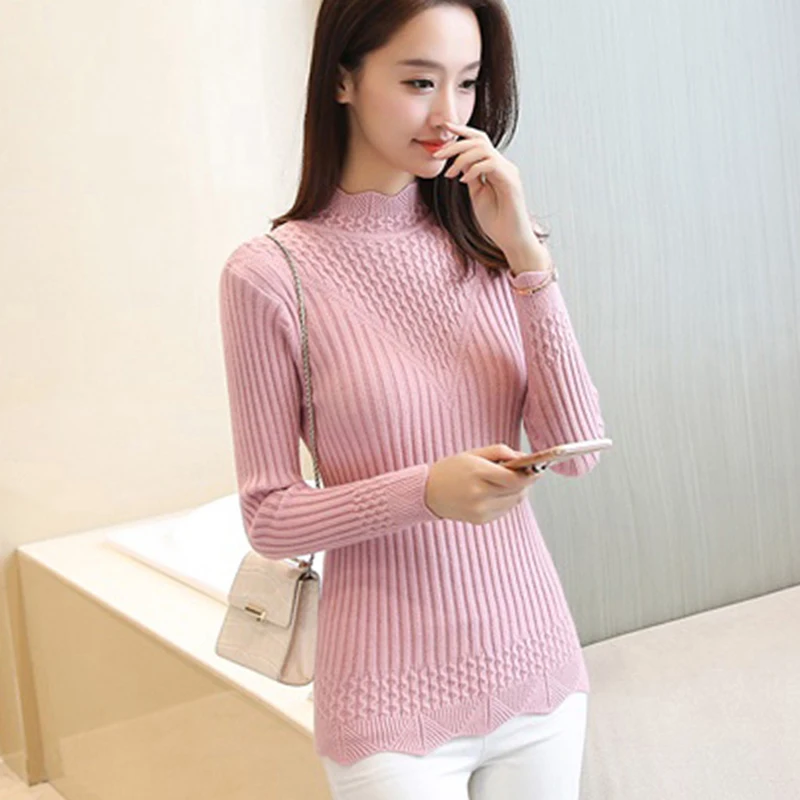 Свитер женский трикотажный короткий с высоким воротником весна-осень RE0235 2018 |