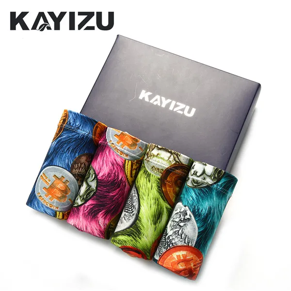 KAYIZU 4 шт./лот, мужские нижние трусы с принтом в виде монет, мужские боксеры Los Hombres Boxeador, дышащее Мужское нижнее белье - Цвет: 4 pcs