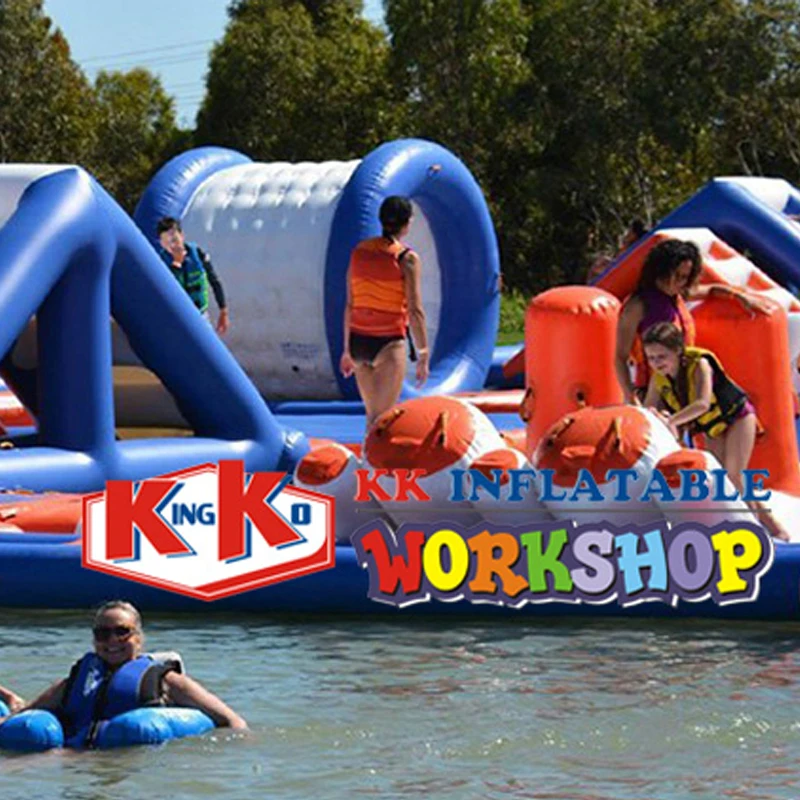 Goedkoop 80*45M 0.9Mm Plato Materiaal Pvc Giant Volwassen Drijvende Op Zee/Lake Opblaasbare Water Park