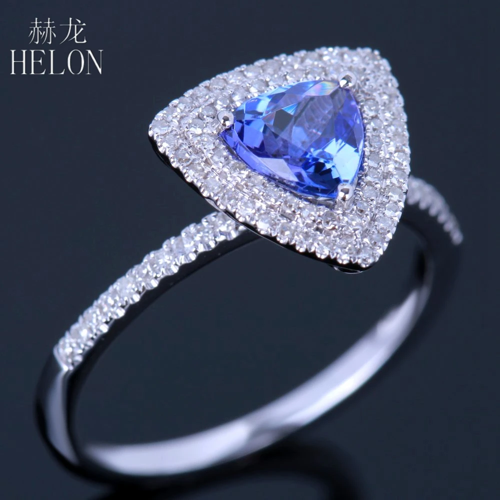 HELON Solid 14 К(AU585) белое золото триллион 0.75CT натуральный Танзанит бриллианты обручальное кольцо для женщин вечерние модные ювелирные изделия
