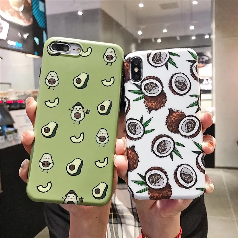 WTSZKL Милая задняя крышка авокадо для iPhone X XR XS MAX Mobile Shell еда кокосовый узор мягкий IMD