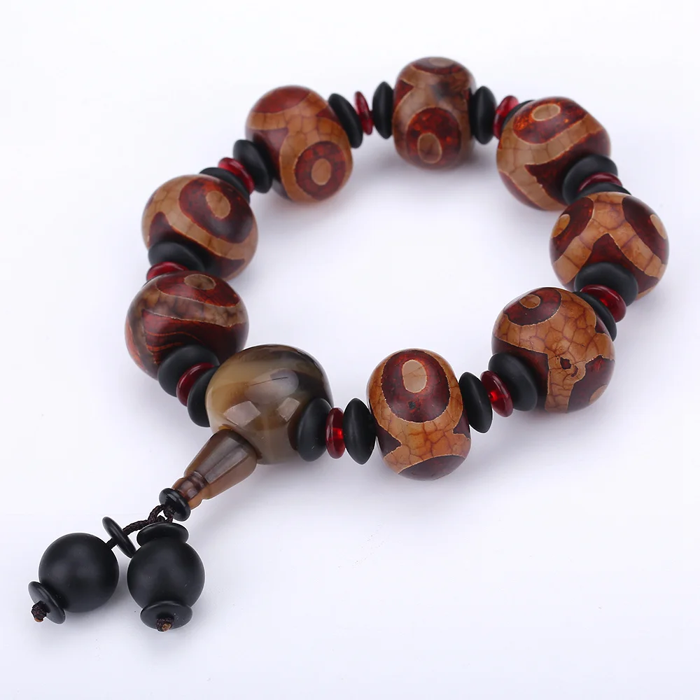 Tibetan Dzi Beads Bracelet Ethnic Style Great Quality 9 eyes Men's Natural Gray Agate Chalcedony Power Chakra | Украшения и