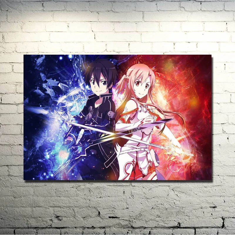 Меч искусство онлайн 2 Kirito Asuna Шелковый постер печать 13x20 дюймов Аниме картины для
