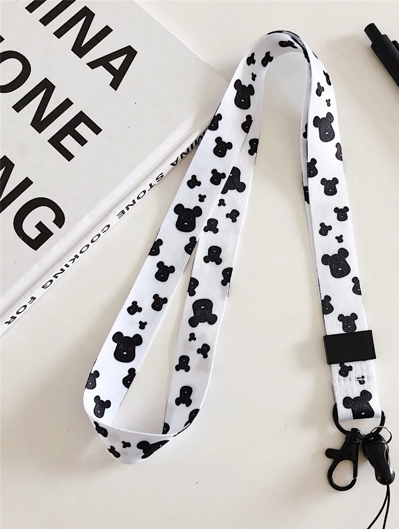 white long lanyard Милый мультяшный медведь ремешок ручной веревки ремни для мобильного телефона аксессуары камеры USB флэш-накопители брелок Подвеска игрушка кукла подарок - Цвет: white long lanyard