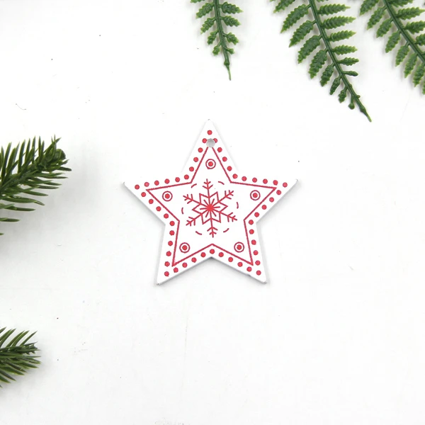 White Star B 12 шт./лот DIY белые и красные рождественские печатные деревянные подвески, украшения для детей, рождественские подарки, украшения для елки - Цвет: White Star B