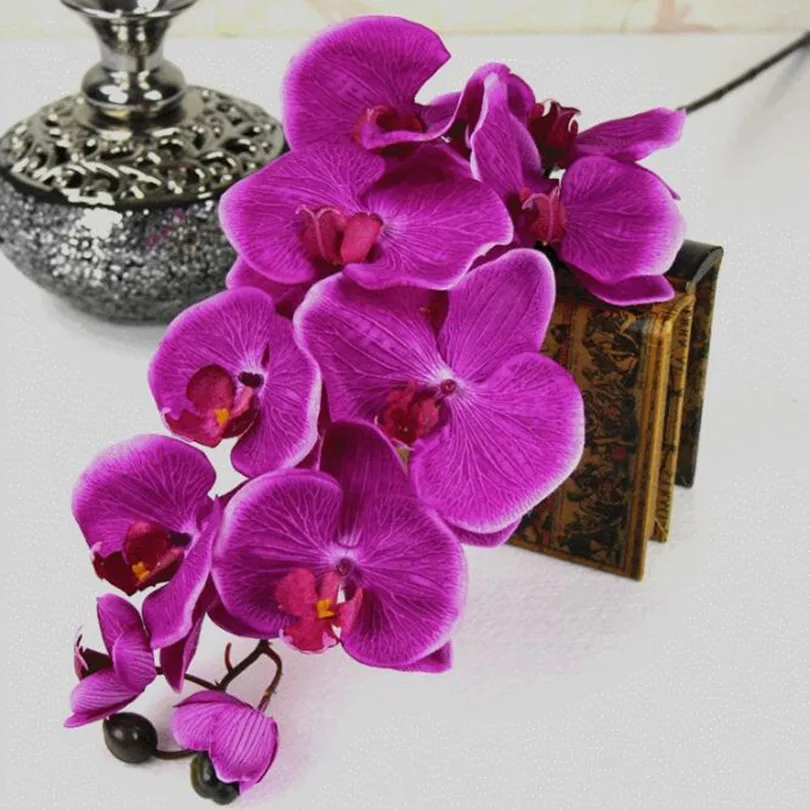 fucshia 6 шт Мотылек орхидеи фаленопсис; бабочки; орхидеи “Цветок” с крупными Размеры головки 6 цветов для свадьбы декоративные искусственные цветы - Цвет: fucshia