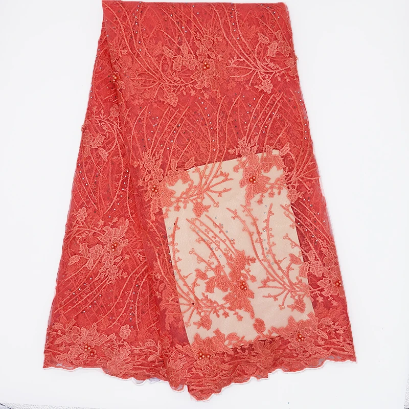 Розовые вышитые нигерийские кружева высокое качество французский тюль
