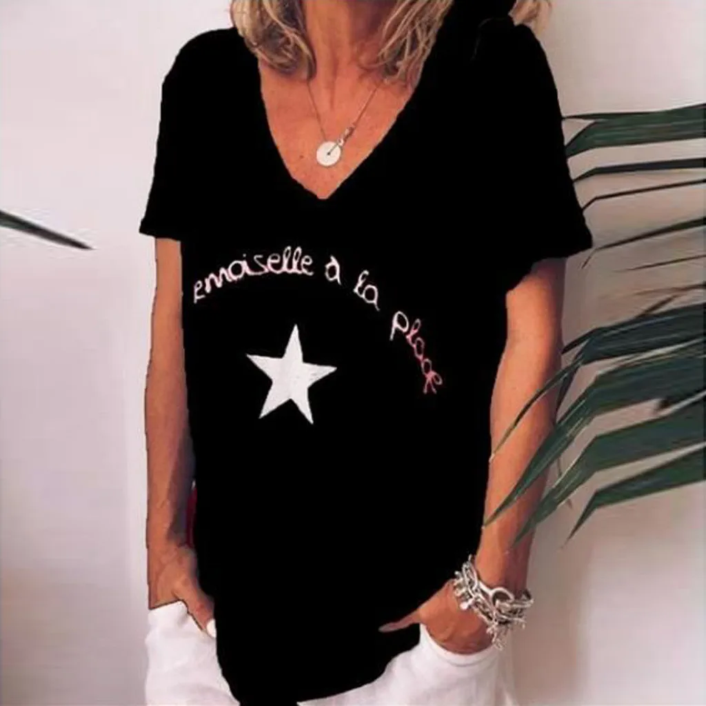 Футболка для бега женская летняя свободная Спортивная со звездным принтом