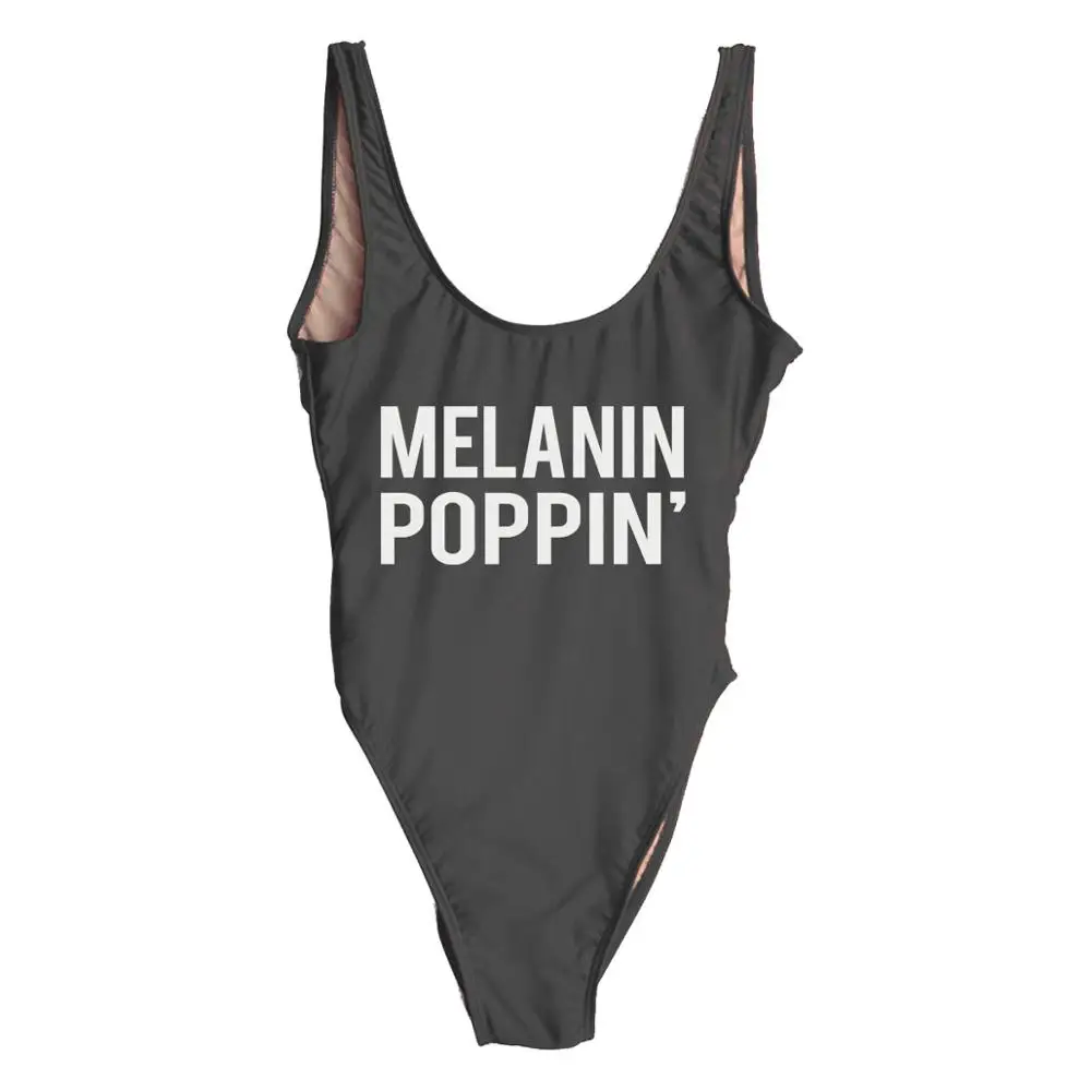 MELANIN POPPIN Слитный купальник для девочек черного цвета. Купальники женские с высокой посадкой с низкой спинкой купальный костюм розовый Монокини боди пляжная одежда для девочек - Цвет: MELANIN POPPIN
