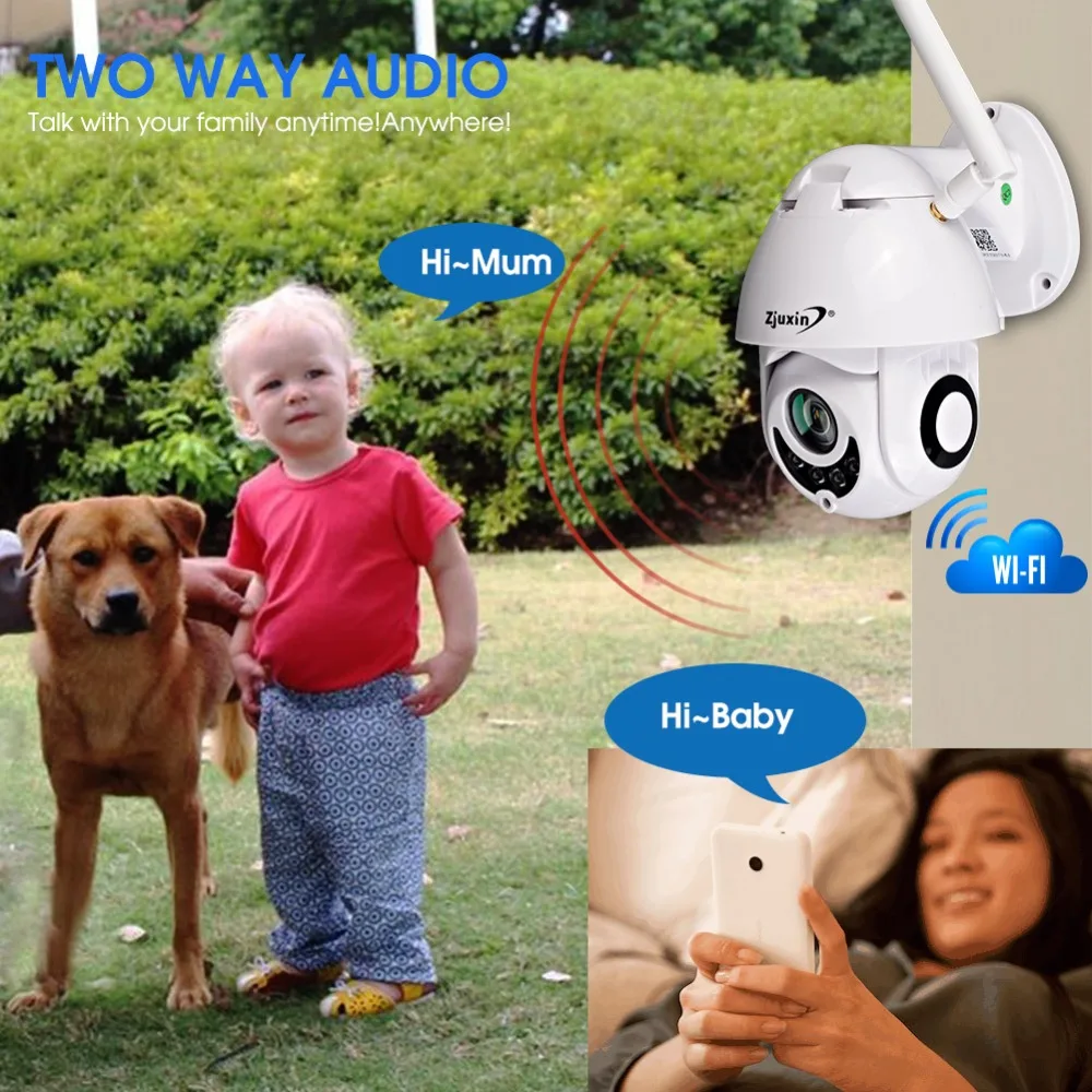 Zjuxin 1080P HD 2MP PTZ WIFI IP камера наружная IR Водонепроницаемая купольная H.264 Onvif