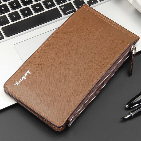 coffee Бренд Baellerry, повседневные Длинные мужские кожаные кошельки, брендовый кошелек с отделением для карт и фото, мужской клатч на молнии, большой вместительный кошелек, Carteiras - Цвет: coffee