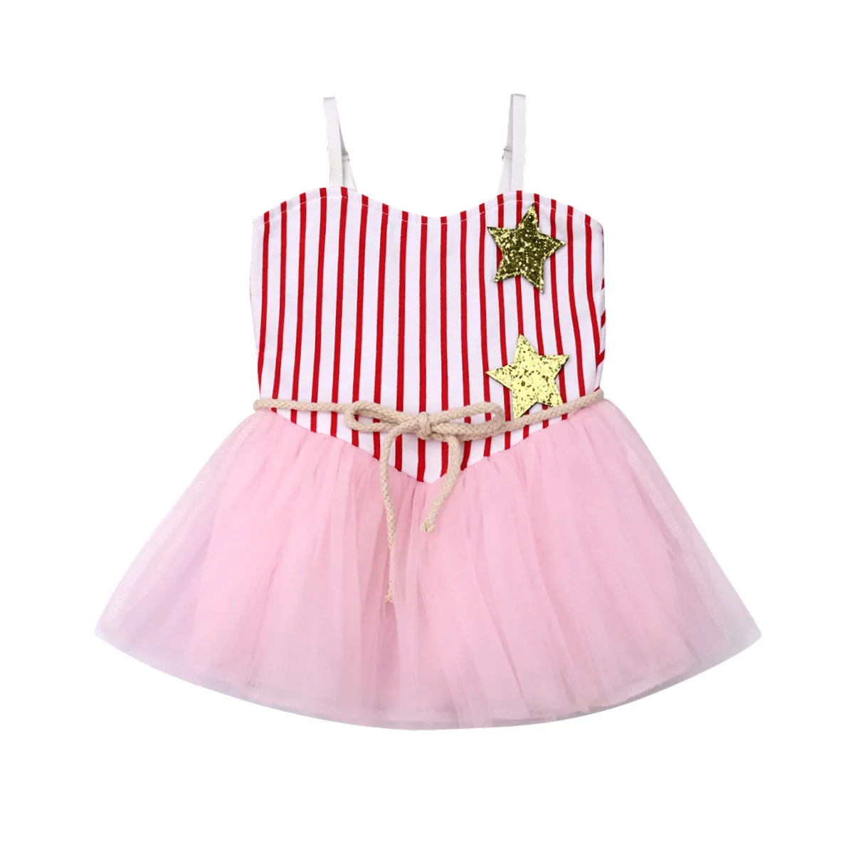 Платье для маленьких девочек милое Полосатое платье со звездами праздничное