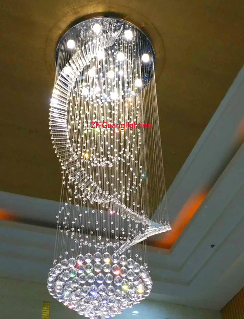 安い ロングクリスタルシャンデリア階段スパイラルクリスタルシャンデリア照明階段ライトシャンデリア天井高ロープシャンデリア大