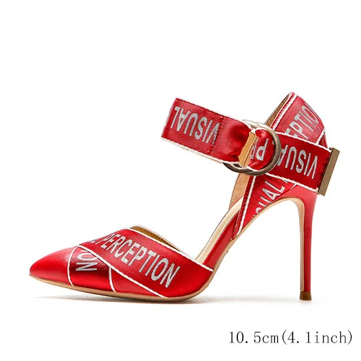 red 10.5cm Scarpin/черные роскошные брендовые туфли на высоком каблуке; женские туфли с ремешком на щиколотке; очень знаменитость туфли с острым носком; очень большой размер 33; Новинка - Цвет: red 10.5cm
