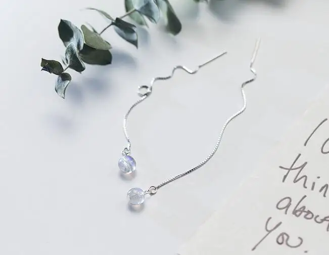 Реальный. Женские серебряные украшения длинные серьги с натуральным лунным