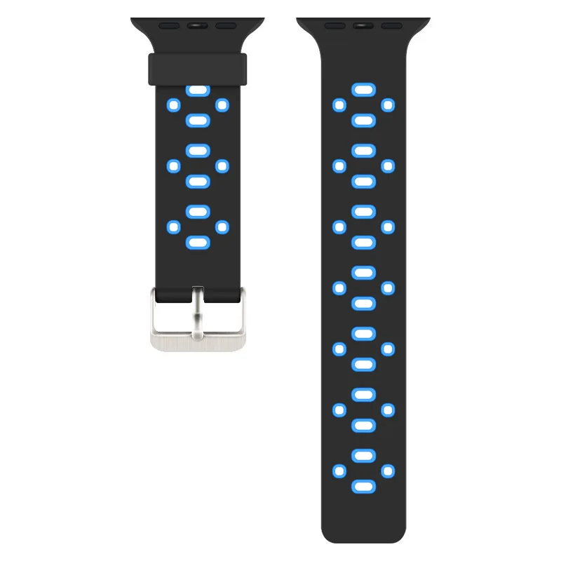 black blue Силиконовый ремешок для apple watch iwatch 3/2/1 42 мм/38 мм браслет наручный ремень ремешок для часов+ адаптер из нержавеющей стали аксессуары - Цвет ремешка: black blue