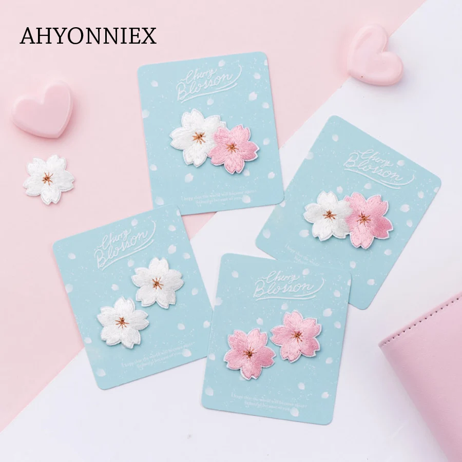 AHYONNIEX 1 шт Белый Розовый Вишневый цвет вышитые нашивки цветы для девочек Сумка джинсы Утюг на нашивках для одежды
