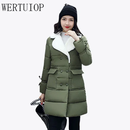 WERTUIOP 2018 новые зимние Для женщин куртка длинный тонкий Шуба парки теплый
