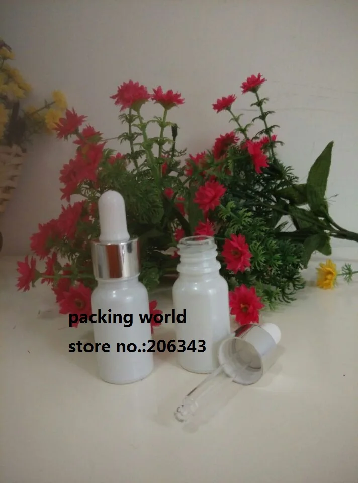 200pcs10ml жемчужно-белая стеклянная бутылка с серебряным воротником белая лампа