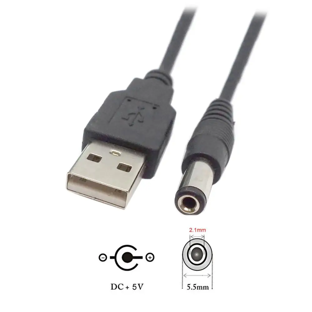 

DC 5V USB 2.0 A Type Male To 5.5 x 2.1mm DC power Plug Barrel Contor adpter Black cable 80cm