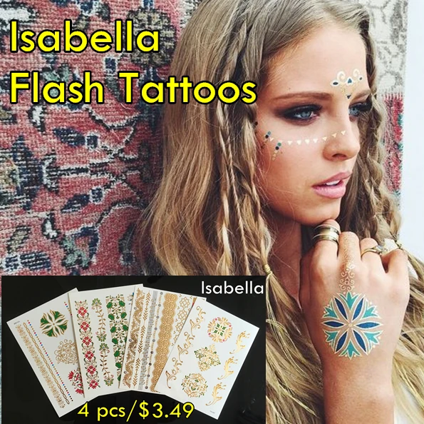 4 шт./лот Isabella флэш татуировки нетоксичные временные Лидер продаж металлические