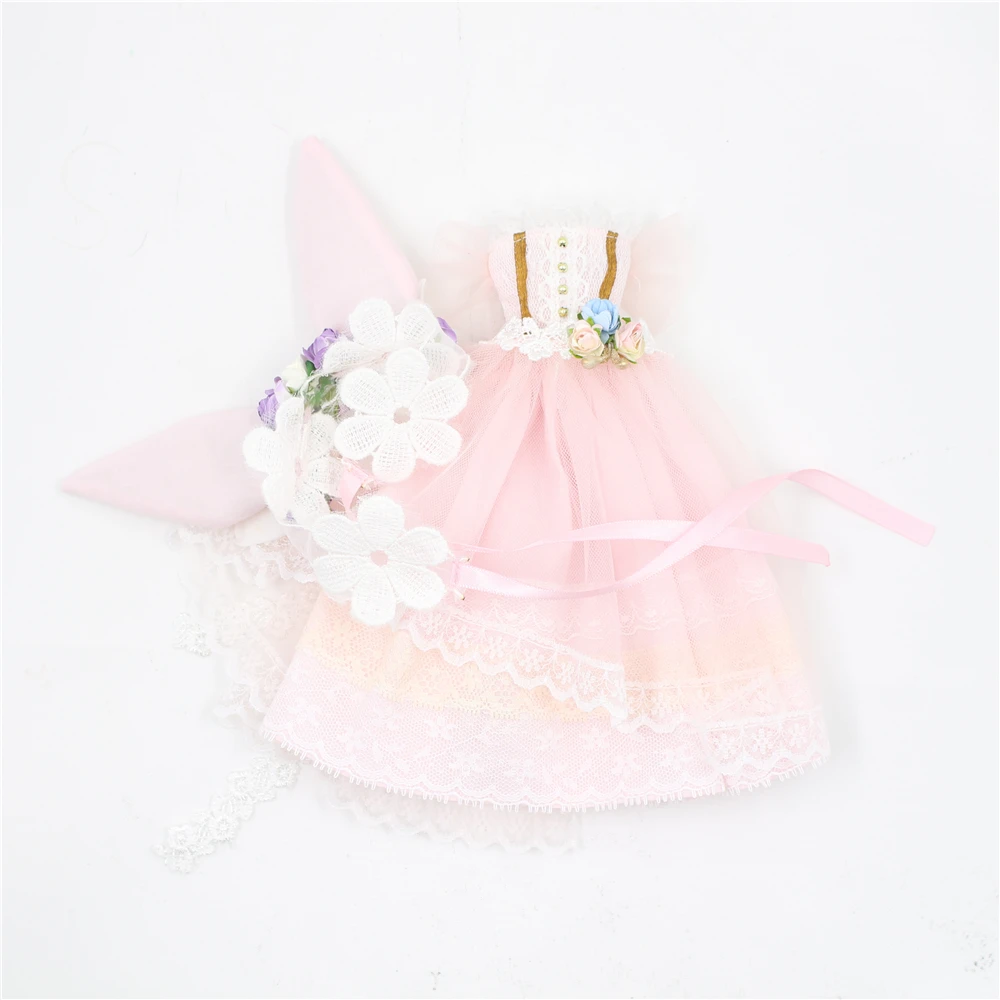 DBS 1/6 blyth кукла ледяная Кукла одежда розовое и голубое длинное платье с головным