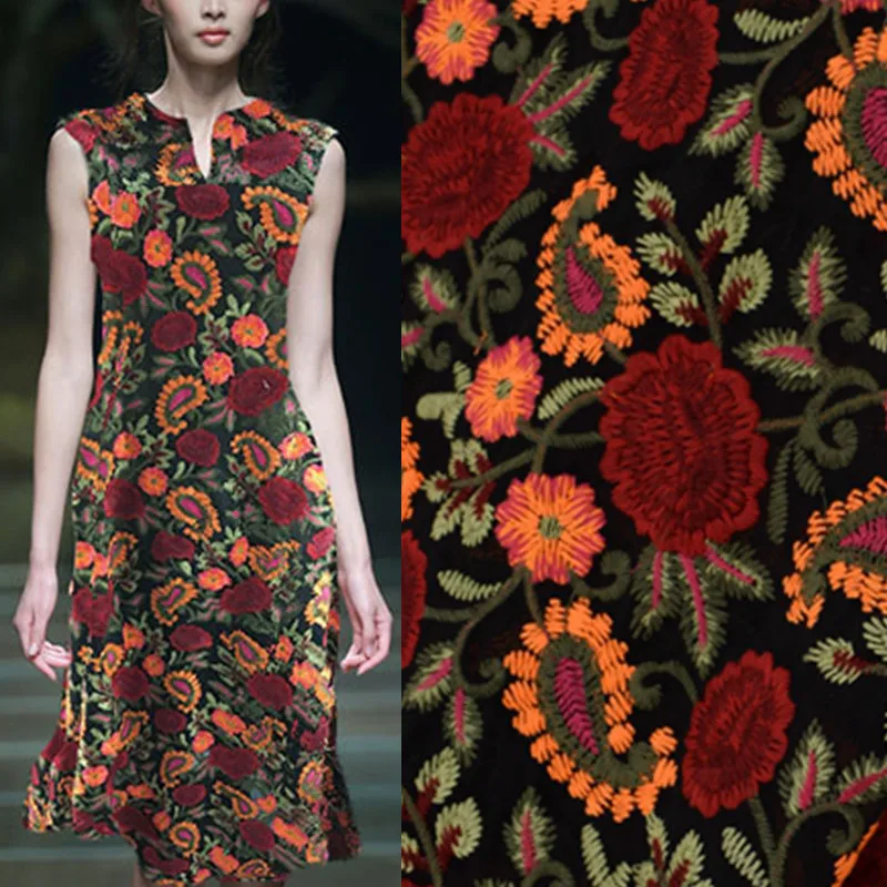 Модный народный стиль компьютер вышитые кружева ткань для платья Tecidos Para Roupa Tissu au