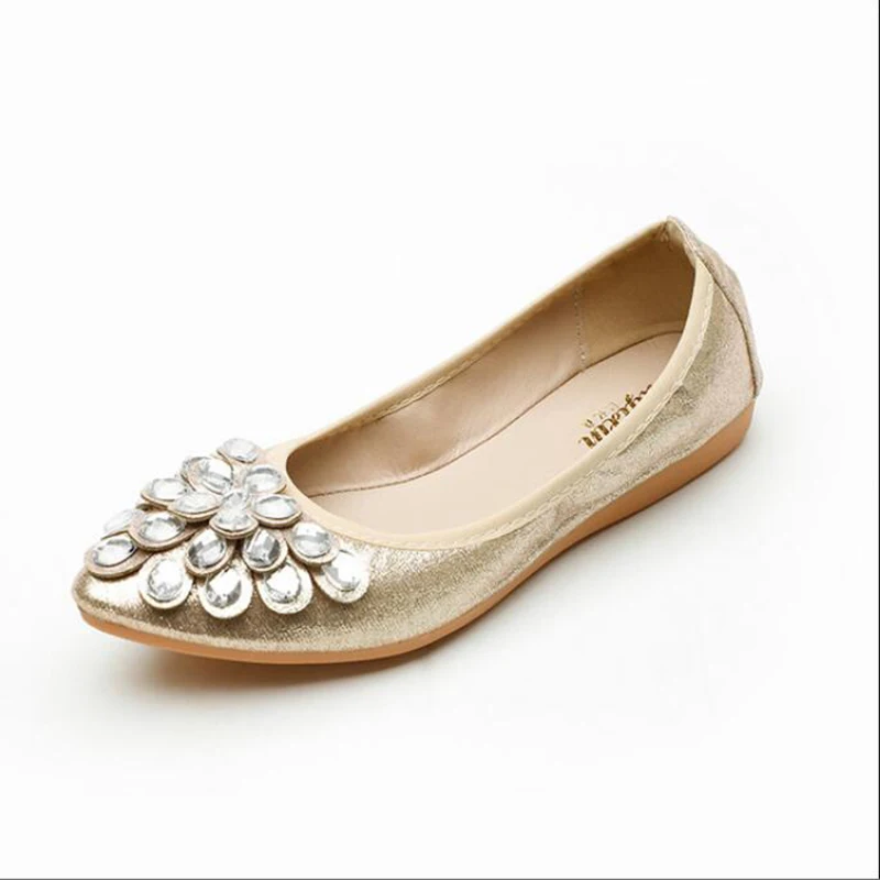 Модные стразы с мягким задником на гибкой плоской подошве женская обувь Острый