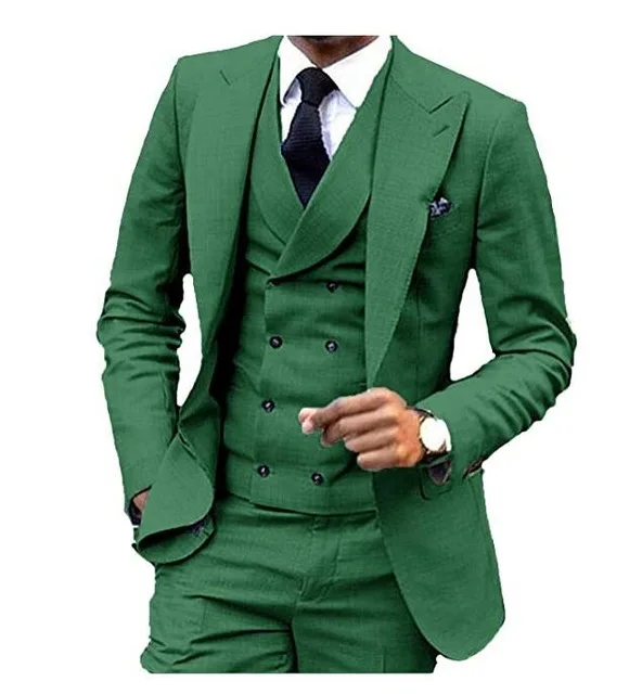 green 3 шт. мужской костюм брендовый приталенный повседневный мужской деловой костюм Мужская качественная мода на одной пуговице свадебный смокинг мужской(Блейзер+ брюки+ жилет - Цвет: green