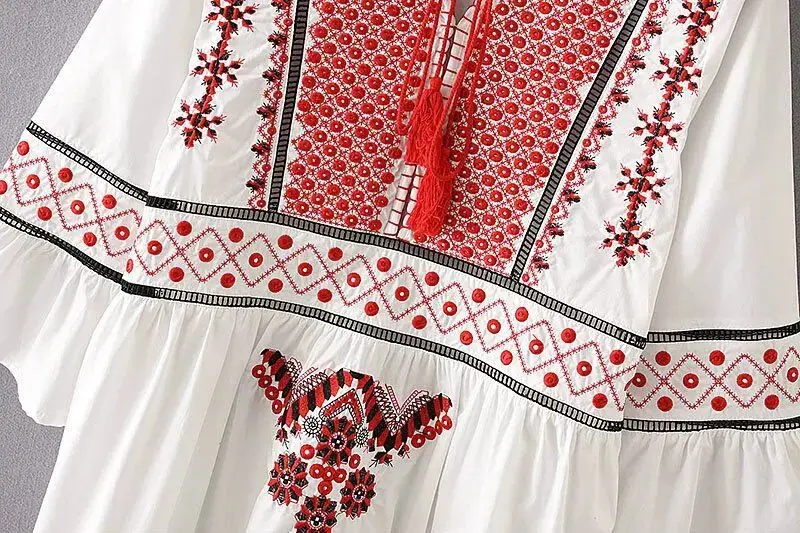 Мини-платье с V-образным вырезом и большими рукавами-фонариками | Женская одежда