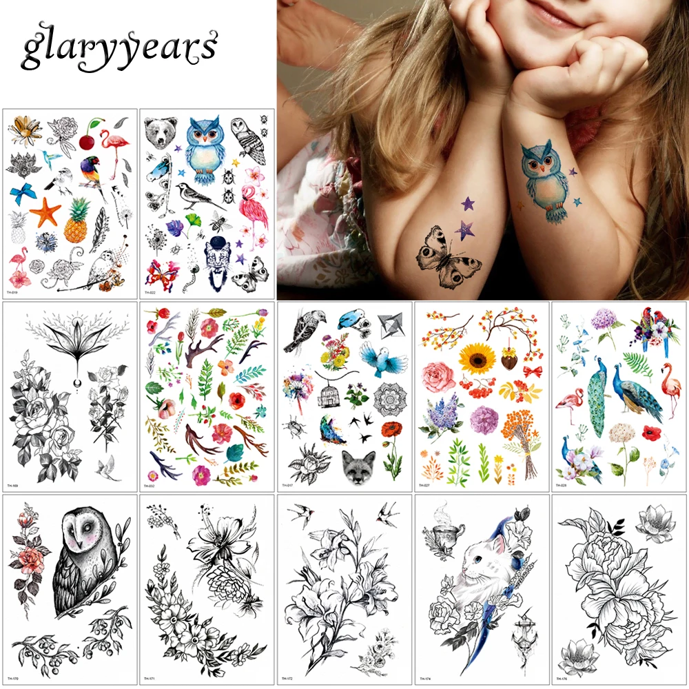14,8*21 см glaryyears 24 дизайна 1 лист DIY крохотный цветок татуировка животных TH Временное Тело шеи руки ноги назад искусство тату Stikcer