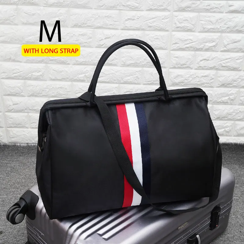 Black red M strap Женская сумка для путешествий на ночь и выходные, женская сумка в полоску, большая дорожная сумка, светильник для багажа, Мужская складная сумка для путешествий, Корейская сумка XA637WB - Цвет: Black red M strap