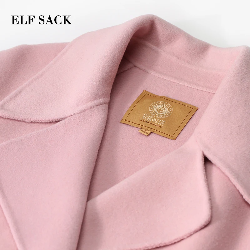 Женское шерстяное пальто ELFSACK однотонное повседневное двубортное в европейском