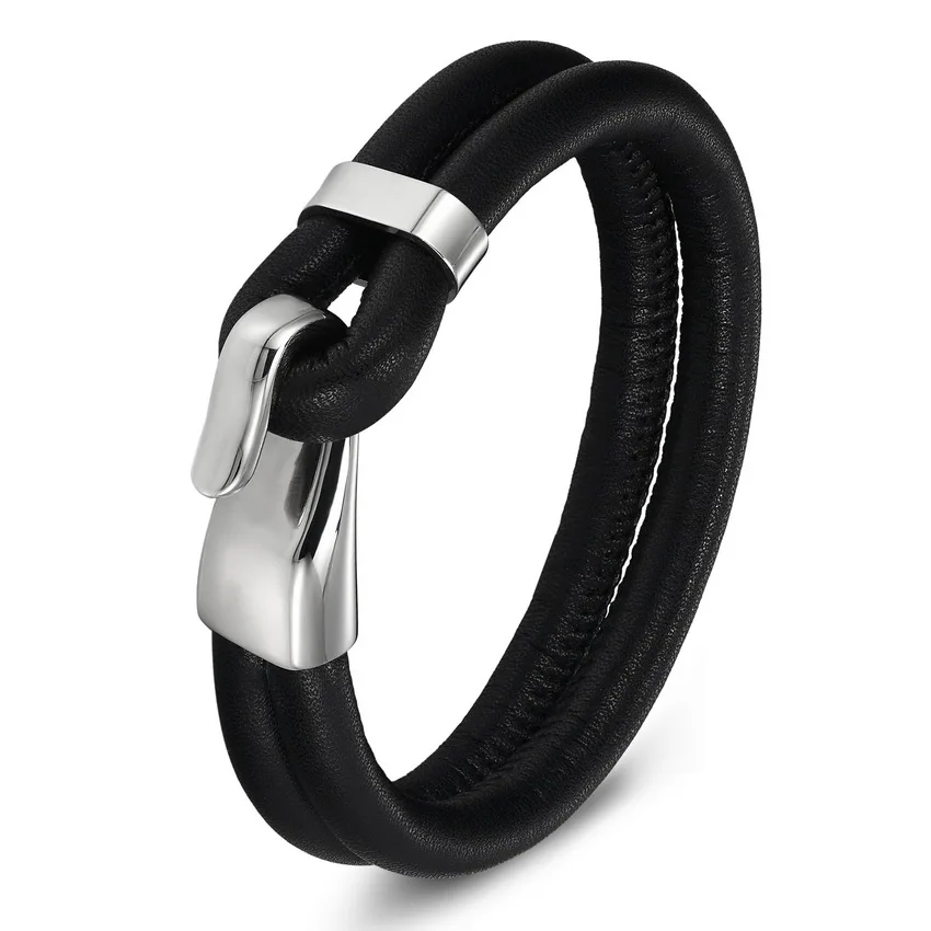 style 2 Серебряный браслет из натуральной кожи и нержавеющей стали для женщин, браслеты и браслеты, женский кожаный браслет, дамские очаровательные застежки - Окраска металла: style 2