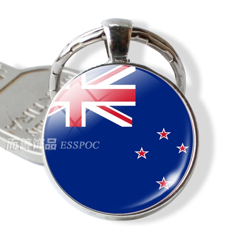 New Zealand Флаг США, Великобритании, Бразилии, России, Испании, гламурный стеклянный купол, брелок для ключей, панк, женские, мужские модные аксессуары, брелок, сувенир, подарки - Цвет: New Zealand