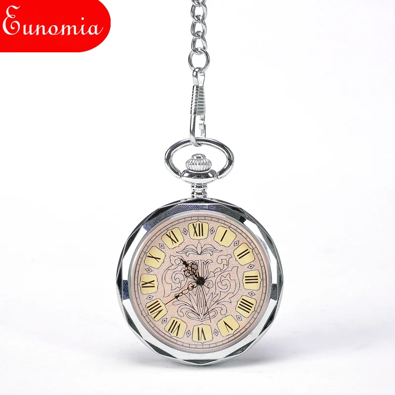 Яркое серебро без-передняя крышка красивый цветочный узор циферблат римские