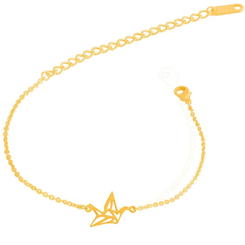 Cute Animal Bird Bracelet Stainless Steel Origami Crane Women Fashion Chain Jewelry Kids Personalized Party Gifts| |