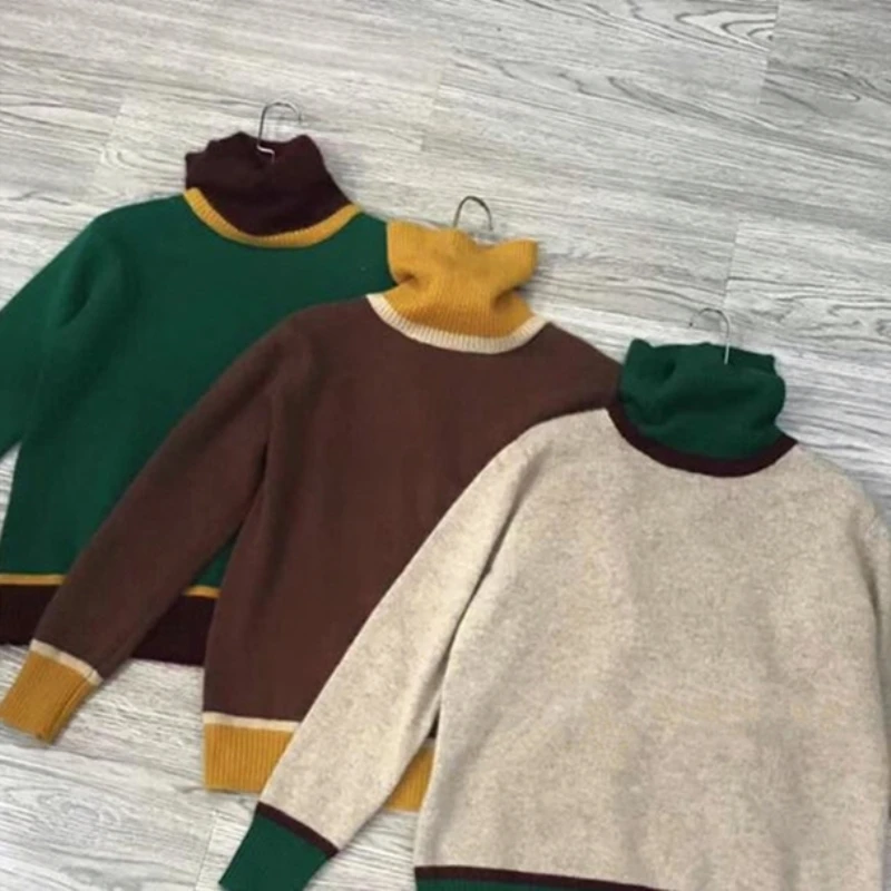 JECH Women Winter Cashmere Turtleneck Patchwork Sweaters 2018 New Fashion Wool Long Sleeve Casual Pullovers Jumper Knitted | Женская
