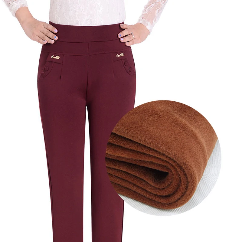 Spring Autumn Women Trousers Elastic Waist Pencil Pants Plus Size 5XL Middle Old Velvet Warm Winter Casual | Женская одежда
