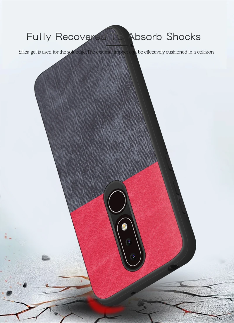 SRHE для Nokia X6 чехол для Nokia 6,1 Plus из искусственной кожи и джинсовой ткани, мягкое Силиконовое полное заднее покрытие для Nokia X6 TA-1099