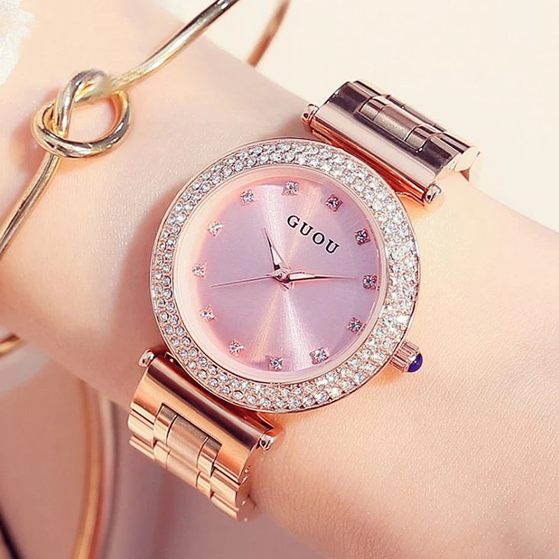 Женские Часы GUOU часы с блестящим бриллиантом розовое золото 2020|watch f|watch fashionwatch for |