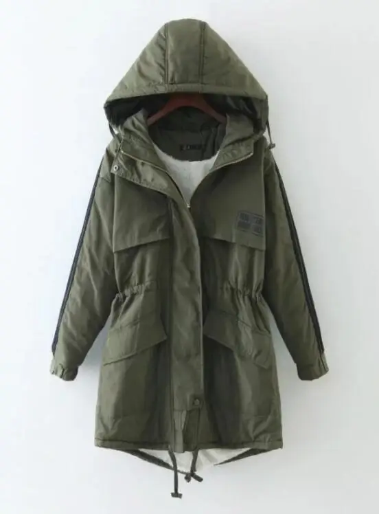 Армейский зеленый Зимняя парка, женские пальто, пальто свободного размера плюс, ветрозащитная верхняя одежда, парка, женская зимняя куртка с капюшоном, теплое длинное пальто из овечьей шерсти - Цвет: Армейский зеленый