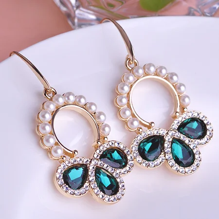 Женские длинные серьги-подвески Blucome зеленые серьги с искусственным жемчугом и