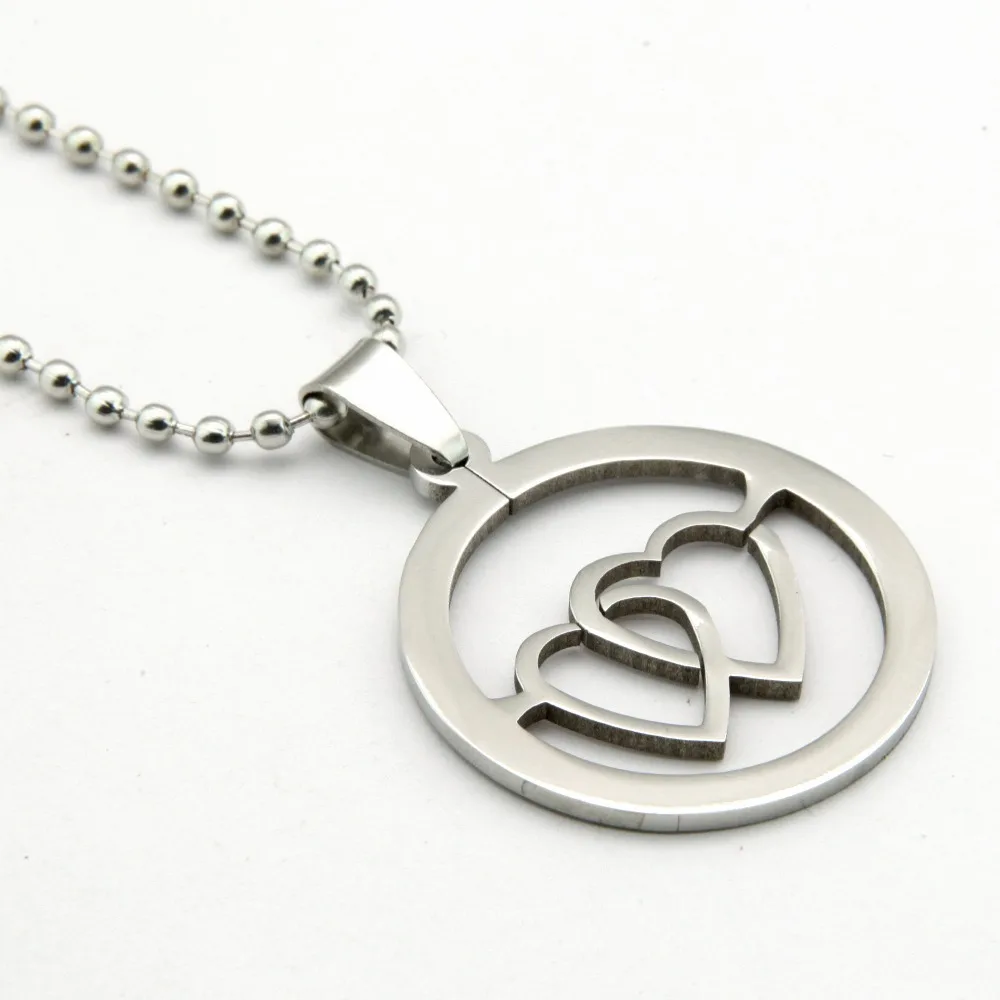 Простой Романтический кулон из нержавеющей стали круглый с двойными сердцами