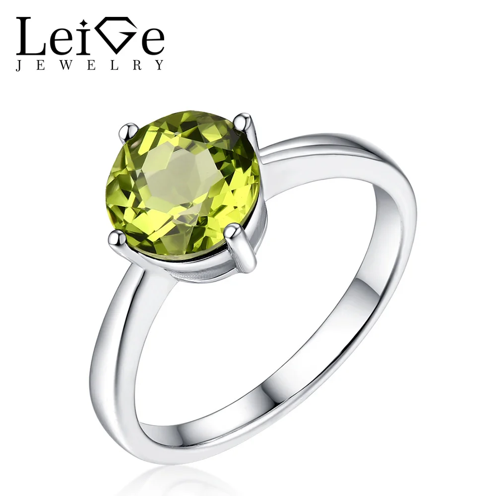 

Leige Jewelry Solitaire Peridot Engagement Ring Round Cut Green Gemstone Sterling Silver 925 Rings for Women Anniversary Gift