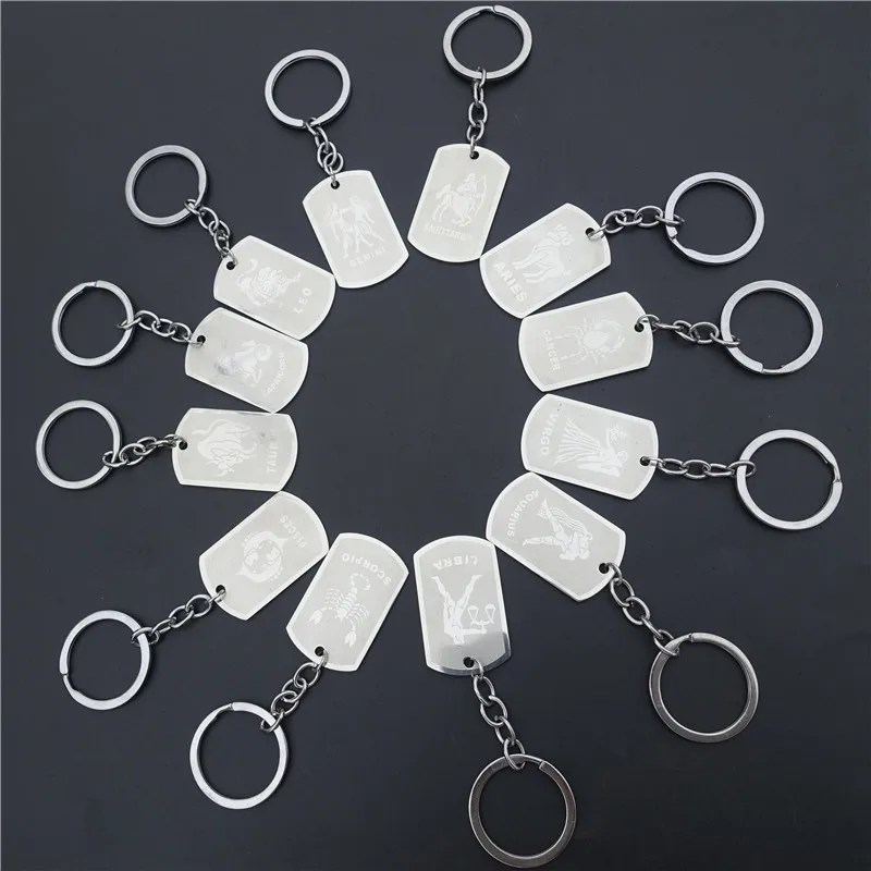 Zodiac 12 Horoscope Keyring Stainless Steel Constellations Keychains Zodiac Jewerly For Men Women