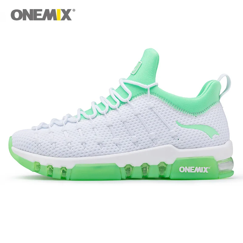 Onemix для мужчин кроссовки для женщин спортивная обувь черный Max подушки Trail тренажерный зал женские беговые кроссовки уличная спортивная прогулочная Обувь Zapatillas - Цвет: White Green
