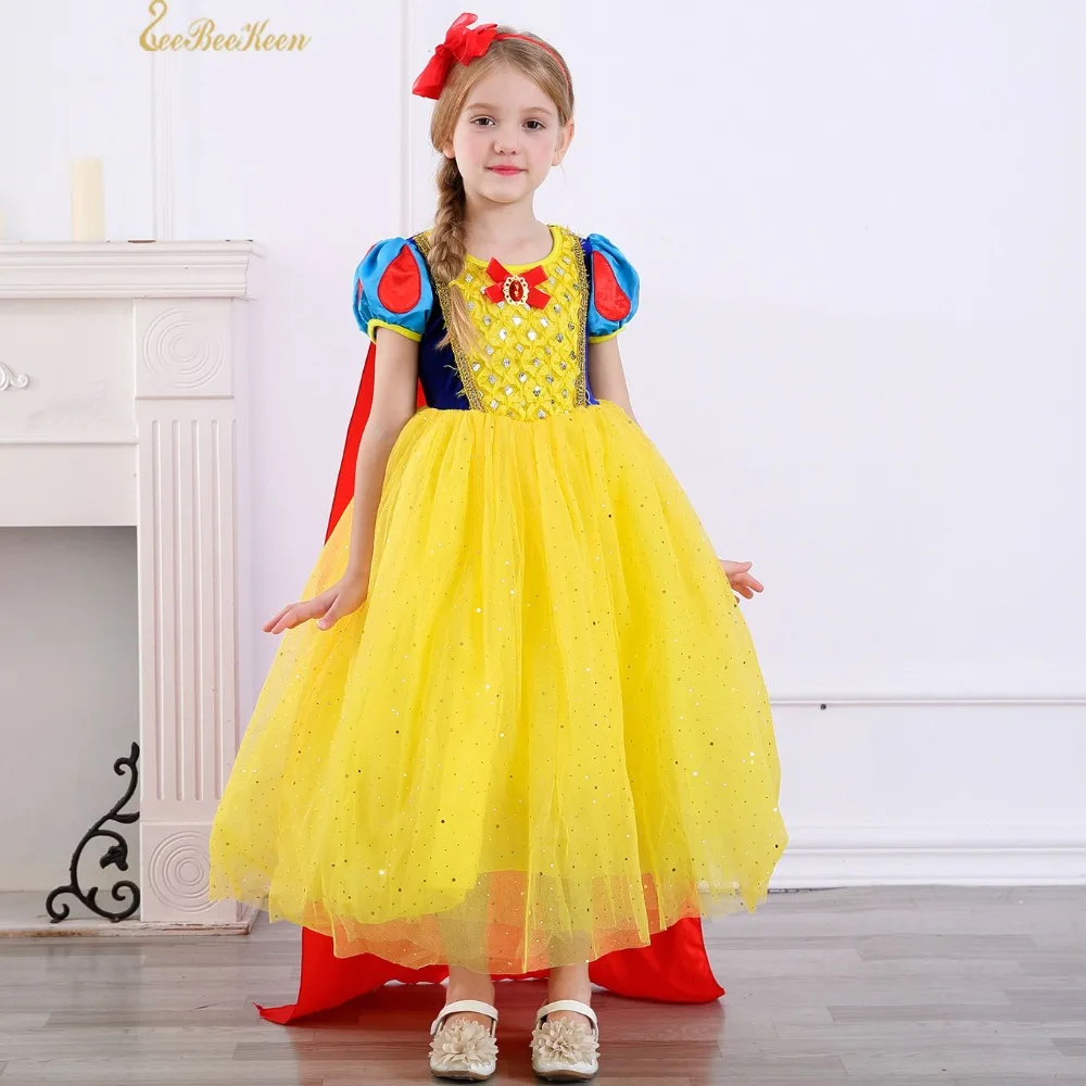 

2018 New Snow White Costume For Kids Cosplay Costume For Girls Princess Dress New Year Gifts Party Skirt Cloak